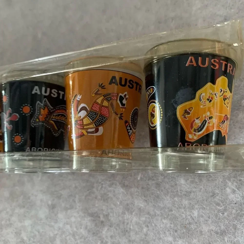 Set of 5 Australia Aboriginal Art Shot Glasses *New*